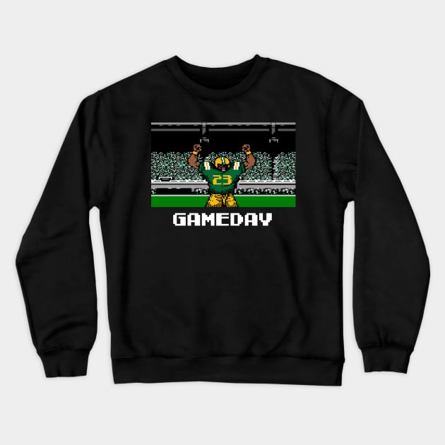 Green and Gold Football Gameday Retro 8 Bit Linebacker Crewneck Sweatshirt by SLAG_Creative
